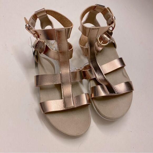 Cat & Jack Girls' Ellie Gladiator Sandals rose, gold metallic big girls size 4 - Picture 3 of 5